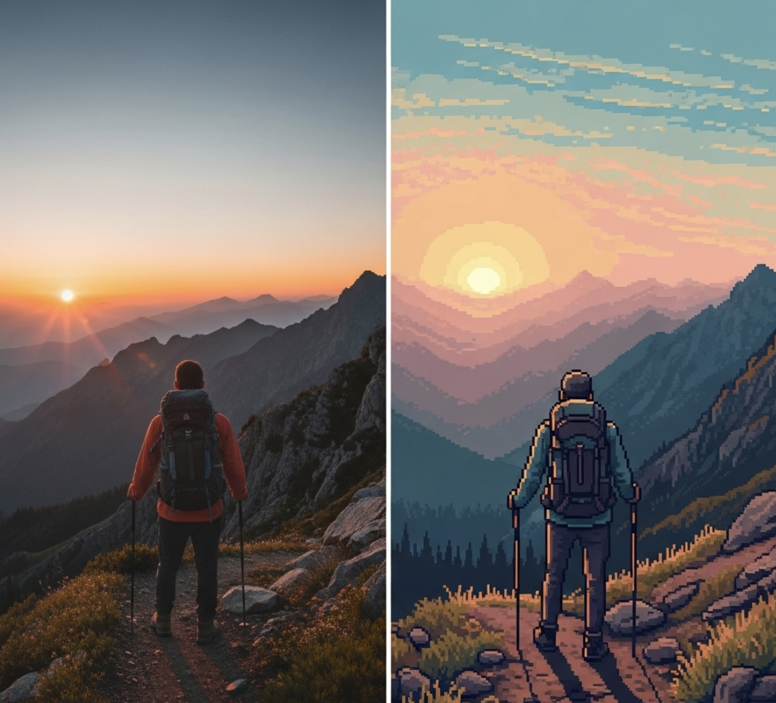 AI Pixel Art Generator Before After - Machine learning pixel art creation tool