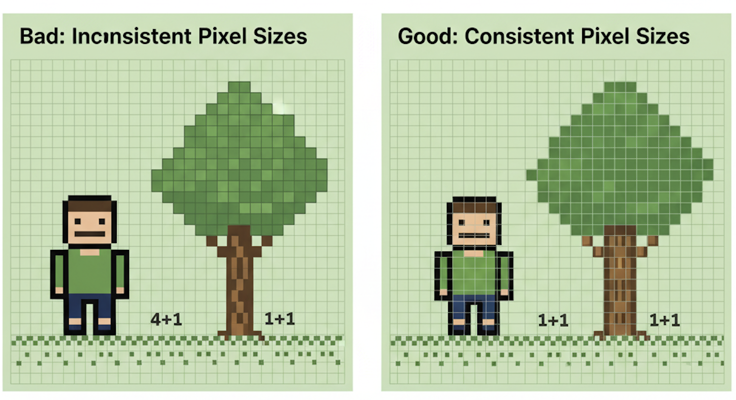 Inconsistent Pixel Sizes - Common Mistake in Pixel Art
